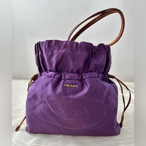 Prada Nylon Jacquard Drawstring Tote